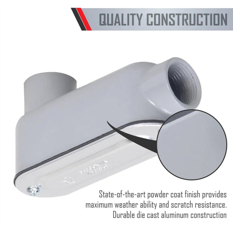 Threaded LB Conduit Body 1/2 Inch Die Cast Aluminum With Stamped Steel Cover Gray Powder Coat Finish And NBR Gasket For Rugged Electrical Conduit Installations