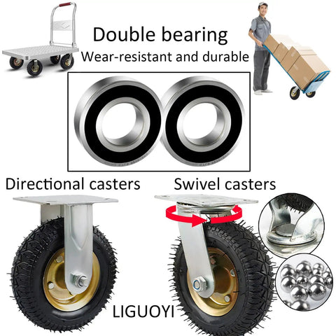 Heavy Duty Swivel Pneumatic Caster Wheels Pack Of Two In Six Eight Or Ten Inch Sizes With Tough As Nails Steel Brackets for cart use.