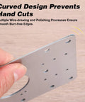 Close-up of a stainless steel plate from Complete 36 Piece Cabinet Hinge Repair Kit With Stainless Steel Plates And Brackets And 216 Screws For Kitchen Cabinets Cupboards And Furniture Doors Fix showing smooth edges.