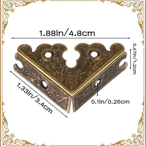 Antique Bronze Metal Corner Protector with detailed engravings, 1.88in x 1.33in x 0.47in, antique blue finish