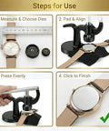 Steps for using the All In One Watch Case Press Tool Kit With 18mm To 50mm Dies Back Case Remover Pry Tool And Cleaning Cloth.