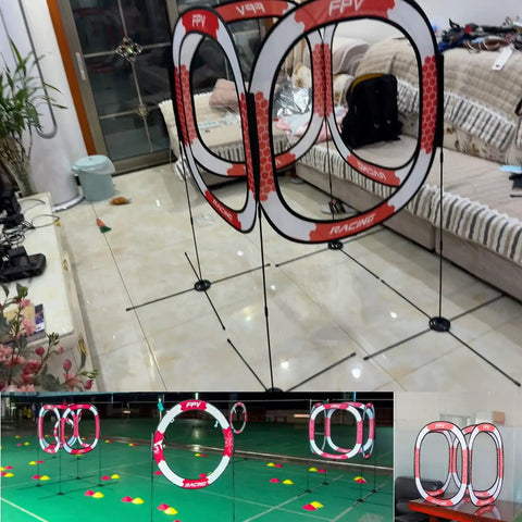 Drone Obstacle Course Kit For Micro Drones, FPV Racing Gates setup indoors, showcasing adjustable structures for beginners and adults.