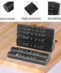 Seven Piece Beefy Aluminum Setup Blocks Height Gauge Set For Router And Table Saw with laser engraved size markings displayed on table