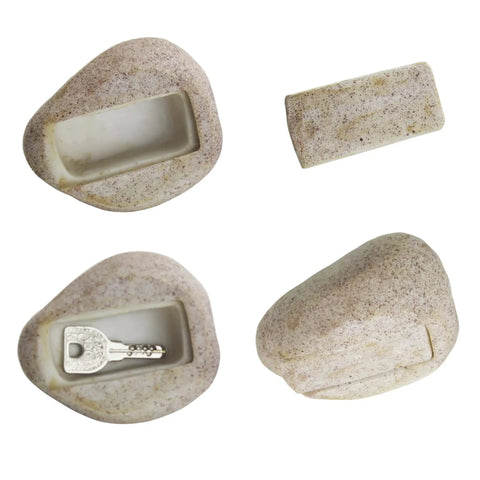 Realistic Outdoor Fake Rock Key Hider Safe Box With Secret Compartment For Yard And Garden Large Size Hide A Spare Key Or Valuables Outdoor Key Storage Box showing inner compartment with spare key