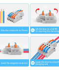 Lever Wire Connectors Pack Of 20, 2 In 4 Out Quick Wire Connectors Push In Conductor Terminal Block For AWG 28-12 with installation steps