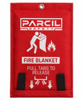 Must Have Large Emergency Fire Blanket Kit For Home And Kitchen, showing woven fiberglass fire safety gear with easy pull tab deployment.