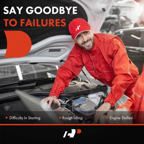 Mechanic in red uniform inspecting car engine under open hood