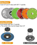 Diagram of cutting discs and grinding wheels compatible with 5/8-11 Inch Angle Grinder Flange Nut Set - 2 Pack Quick Release Locking Nuts