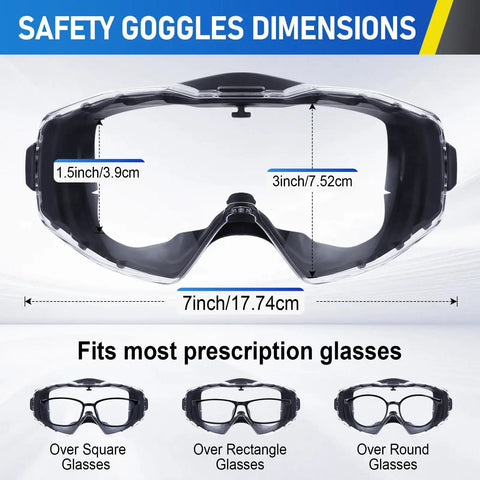Anti Fog Safety Goggles That Fit Over Glasses Adjustable Strap ANSI Z87.1 UV385 Eye Protection durable polycarbonate lenses