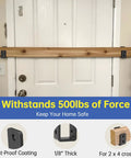 Installed Beefy U Shaped Door Barricade Brackets For 2x4 Wood Reinforcement Industrial Grade Steel Security Brackets For Doors Gates Sheds Basements Black 3mm Heavy on white door.