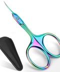 Curved Cuticle Scissors With Extra Fine Tip For Precise Nail Care Clean Snips Of Cuticles And Hangnails Rust Resistant 304 Stainless Steel Manicure Pedicure Tool For Salon Or Home Grooming, rainbow finish with case