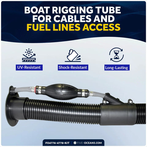 Outboard Rigging Flange Kit With Fuel Hose Port And Hose Union For Boats, black rigging tube, fuel lines access