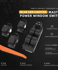 Lit Blue LED Master Window Switch Panel For Toyota Tundra 2007-2021 with auto up and down all windows button, kit view
