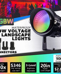 All In One RGBW Low Voltage Landscape Lighting Kit With Transformer And Timer Plug And Play Dusk To Dawn Ready 12V 24V Outdoor LED Color Changing Pathway Lights For Garden Wall Tree ETL Listed 10 Pack waterproof detail