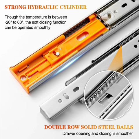 Pair Of 3-Section Soft Close Full Extension Ball Bearing Side Mount Drawer Slides 100 LB Capacity 20 Inch Length Smooth Glide