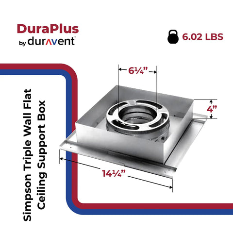 Heavy Duty Steel Triple Wall Flat Ceiling Support Box For Wood Burning Stove Venting, Durable Galvanized Ceiling Box With Trim