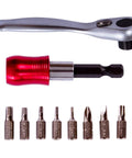 Go-To Bike Repair Tool Kit For Riders Pro Grade Bicycle Multi Tool With Ratchet Wrench 10 Precision Bits shown in detail