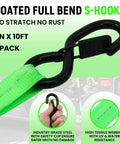 Retractable Ratchet Straps Featuring Control Pull Back System Heavy Duty Self Retracting Cargo Ties For Trucks Easy Top Release Button And Zero Snag Design That Delivers Smooth Operation And Hella Secure Loads Daily, showcasing coated S-hooks and green webbing.