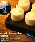 Rechargeable Tea Lights With Remote 100 Hour Flicker Waterproof LED Candles charging on magnetic USB base