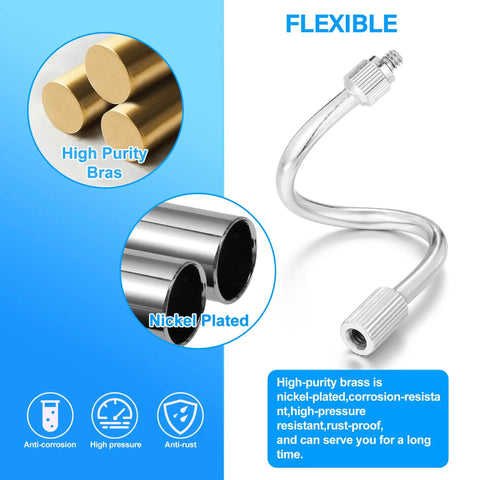 Top Notch Brass Mister Nozzle Extensions 10 Pack 5.9 Inch Flexible Mist Rods Nickel Coated rust resistant spray tips with flexible design.