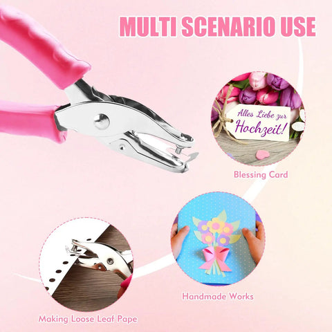 Two Hole Punch Set With Quarter Inch And Eighth Inch Holes, Pink Soft Grip Punch for crafts and cards, multi-use scenarios