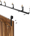 8Ft Ceiling Mount Sliding Barn Door Hardware Kit For 48 Inch Wide Single Wood Door, Black Finish Track and Hangers