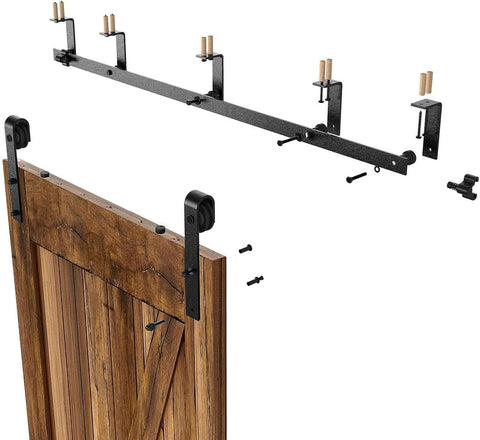 8Ft Ceiling Mount Sliding Barn Door Hardware Kit For 48 Inch Wide Single Wood Door, Black Finish Track and Hangers