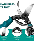 Heavy Duty Pruning Shears With Kinetic Swivel Handle For No Sweat Garden Trimming, Arthritis Friendly Bypass Clippers, Plant Scissors With Sharp SK5 Blade, 8 Inch, Bonus Replacement Blade Included