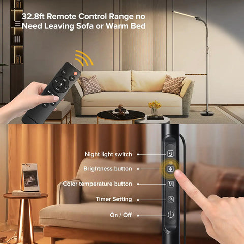 Tall Floor Lamp With 5 Color Modes And 5 Brightness Levels, Remote And Touch Control, 360 Degree Gooseneck Reading Light in living room