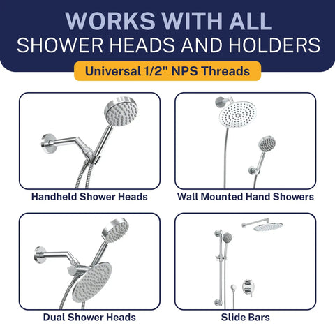 Ultra Flexible Metal Shower Hose 72 Inch Chrome Stainless Steel With Silicone Core for various showerheads, universal fit.