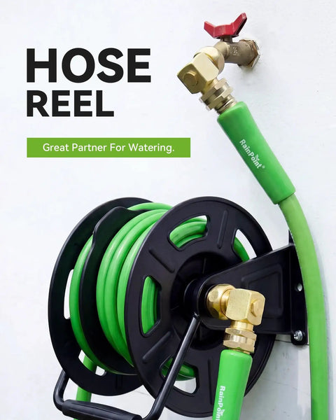 90 Degree Hose Elbow With 360 Degree Swivel, Three Quarter Inch GHT Garden Hose Connector And Adapter on wall spigot