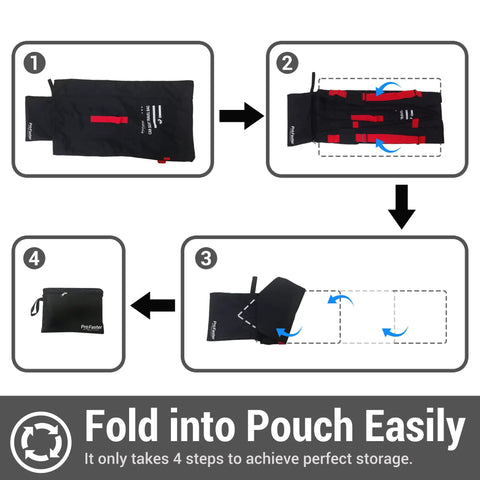 Step-by-step folding guide for Car Seat Travel Backpack For Air Travel Universal Infant Car Seat Gate Check Bag Cover Foldable Travel Case With Pouch No Fuss Gate Check On Airplane Black into its pouch.