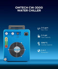 Industrial CO2 Water Chiller For K40 Laser Engravers Up To 50 Watts with 2.4 gallon tank and 2.6 gpm max flow.