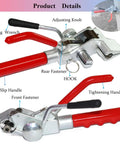 Heavy Duty Steel Banding Strapping Kit With Integrated Ratcheting Tensioner Cutter For Pallet Packing includes tensioner tool with ergonomic grips.