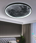 Moon Design Flush Mount Led Ceiling Light Fixture With Remote Dope Vibe Dimmable 50W displayed in a modern bedroom setting