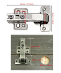 Close-up of 4 Pack Lazy Susan Cabinet Hinges 90 Degree Concealed Hydraulic For Corner Cabinets With Full Coverage And Adjustable Installation Easy Mount DTC 90 Degree Hinge JinBoCheng shown with measurements.