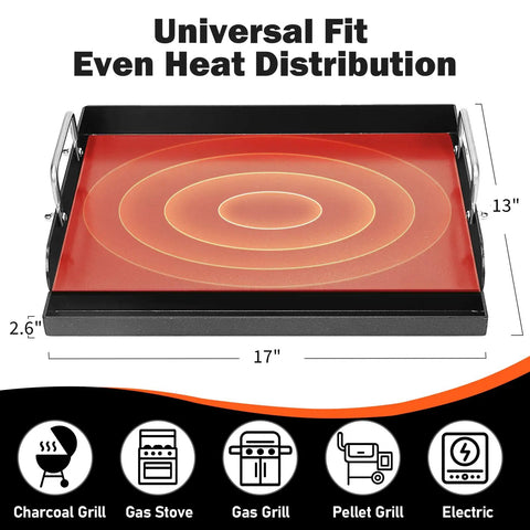 Nonstick Nanoceramic Griddle Plate For Backyard Cookouts And Grill Sessions with even heat distribution, 17x13 inches