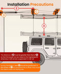 Diagram showing installation of Heavy Duty Kayak Storage Hoist For Garage Ceiling With 180 Lb Capacity over a Jeep Wrangler.