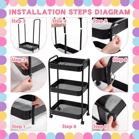 Assembly instructions for Hydration Station Top Notch Classroom Rolling Cart With 3 Tier Plastic Bottle Organizer, Black.