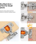 Ultra short arm design of 50 Pack 25 Pairs Short Arm Kitchen Cabinet Hinges Three Quarters Inch Overlay For Face Frame Doors 105 Degree Opening Soft Close Cold Rolled Steel Durable DIY Friendly Hardware For Your Home Renovation.