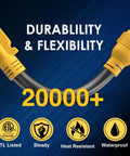 Close-up of Heavy Duty Nema L6 30P To 6 20R AC Adapter Plug And Play Twist Lock Male Connector, durable black cable with yellow connectors.
