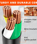 Close-up of 100 Ft Outdoor Extension Cord Black Waterproof 16 Gauge 13 Amps 125V SJTW ETL Listed with wire insulation