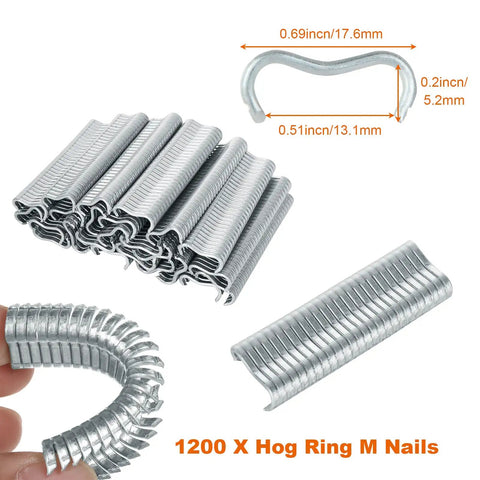 Two Pack Type M Nail Ring Pliers Kit With 1200 Zinc Alloy Hog Rings for durable fencing and animal cage repairs