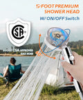 Portable 7L Propane Gas Water Heater With 1.85 GPM Tankless Instant Hot Water For Outdoor Shower RV Camping Cabin Boat White With Safety Designs And Low Water Pressure Startup Plus Fast Heating Tech For Endless Hot Water On The Go handheld showerhead with rotating nozzle outdoors.