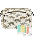 Vintage Aircraft Cartoon Makeup Bag With Quilted Design And Wide Open Access, Large Capacity Cosmetic Toiletry Organizer