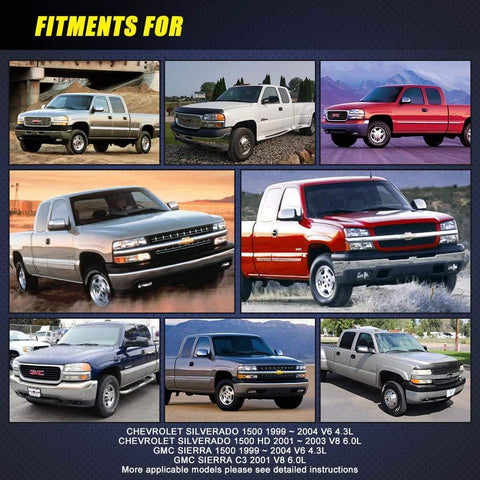 Collage of Chevrolet Silverado and GMC Sierra pickups from 1999 to 2004, showcasing various models and colors.