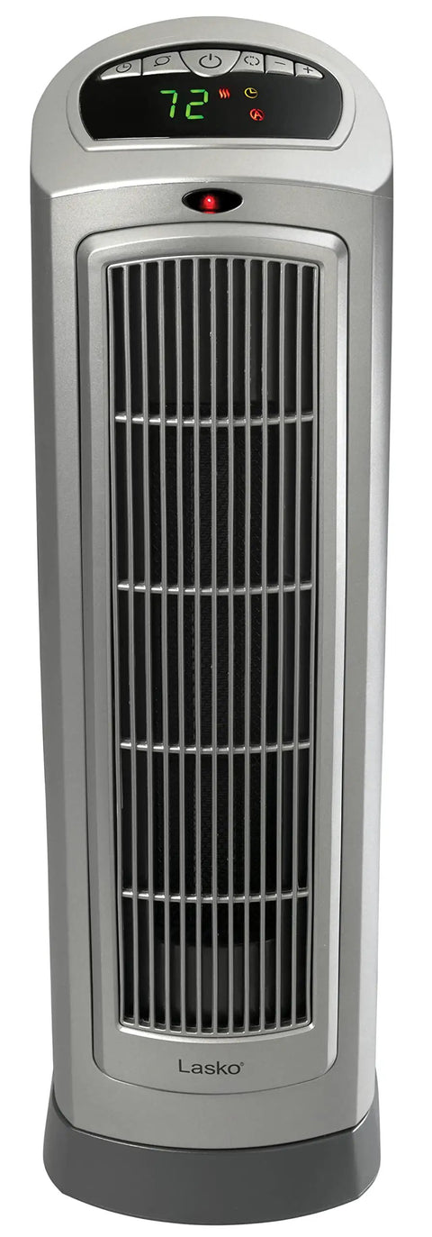 Oscillating Digital Ceramic Tower Space Heater For Home Or Office With Remote And Adjustable Thermostat, 1500W Silver Finish.
