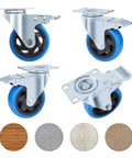 Four Inch Heavy Duty Swivel Caster Wheels With Dead Lock Brakes And Silent Non Marking Polyurethane Tires for various floor surfaces.