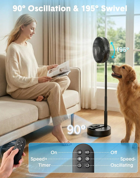 Boss Level All In One Portable Oscillating Fan With Eight Inch Head Rechargeable 8000mAh Battery USB Powered Quiet Remote Foldable