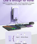 Dope 10000mAh Portable Charger With Built In Cables And Wall Plug PD20W Fast Charging Power Bank for multiple devices.